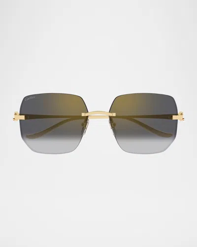 Cartier 55mm Gradient Rimless Rectangular Sunglasses In Smooth Golden Finish