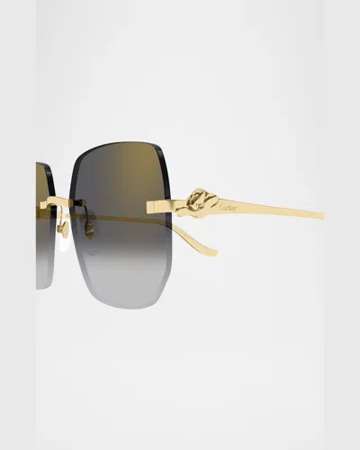 Cartier 55mm Gradient Rimless Rectangular Sunglasses In Smooth Golden Finish