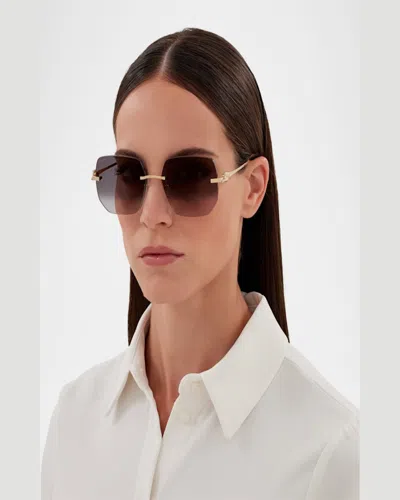 Cartier 55mm Gradient Rimless Rectangular Sunglasses In Smooth Golden Finish