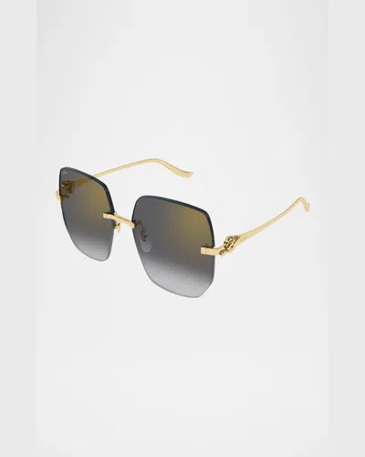 Cartier 55mm Gradient Rimless Rectangular Sunglasses In Smooth Golden Finish