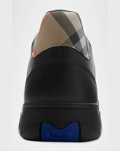 Burberry Indigo Blue Leather And Check Sneaker Terrace Men In Black