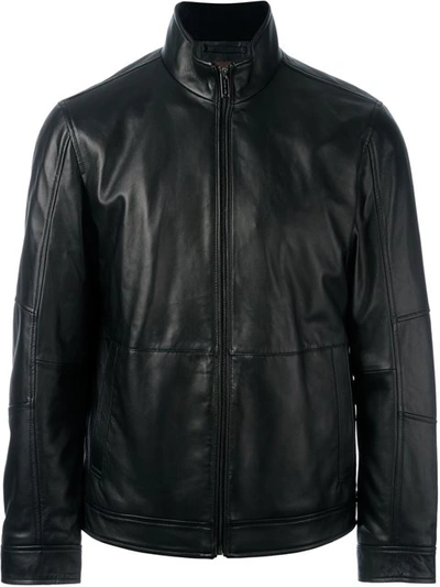 Michael Kors Stand-collar Leather Jacket In Black