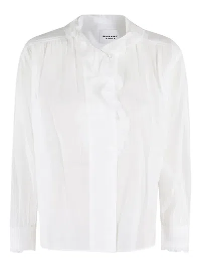 Isabel Marant Étoile Ruffled Front White Top With Long Sleeves And Elegant Collar In White