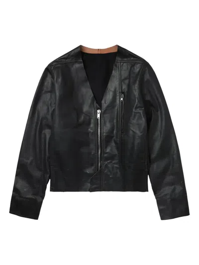 Rick Owens Leather Jacket In 黑色
