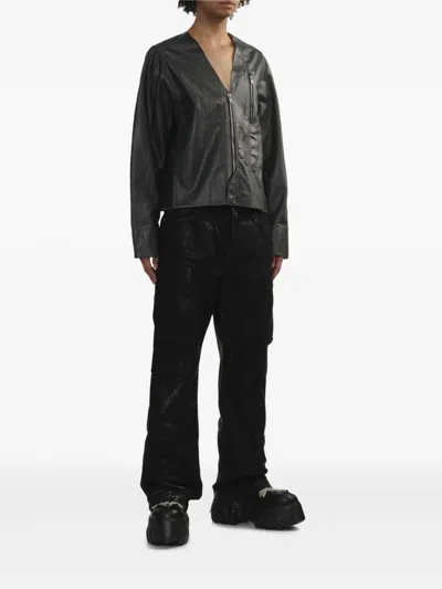 Rick Owens Leather Jacket In 黑色