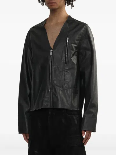 Rick Owens Leather Jacket In 黑色
