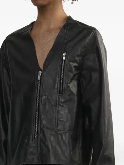 Rick Owens Leather Jacket In 黑色