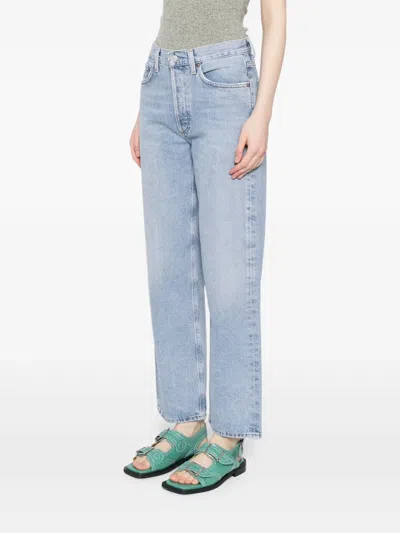 Agolde High Waist Frayed Hem Jeans In Blue