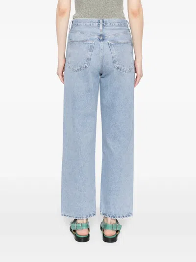 Agolde High Waist Frayed Hem Jeans In Blue