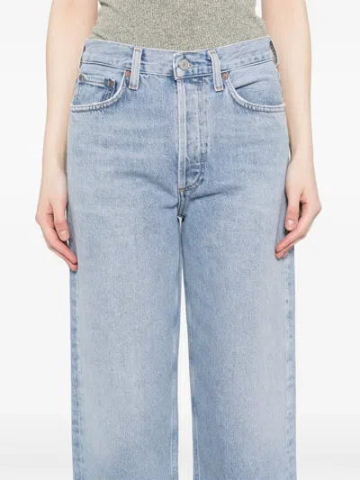 Agolde High Waist Frayed Hem Jeans In Blue