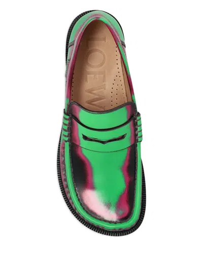 Loewe Brushed Loafers With Asymmetric Round Toe In 绿色