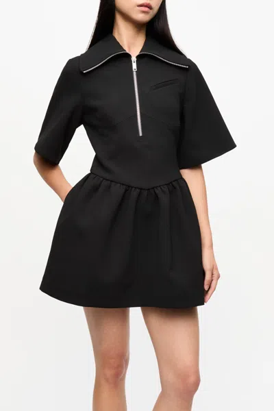 Ganni Mini Dress With Gathered Waist And Short Sleeves In Black