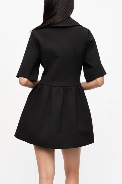 Ganni Mini Dress With Gathered Waist And Short Sleeves In Black