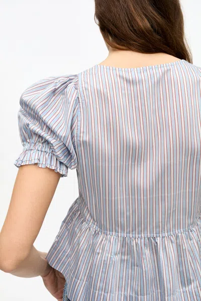 Ganni Candy Stripe Blouse In Soft Chambray