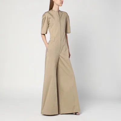 The Latest Thelatest Sand Coloured Palazzo Jumpsuit In Cotton In Neutral
