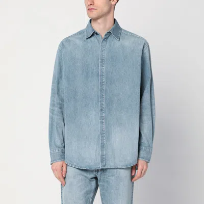 Fear Of God Blue Shirt With Classic Collar And Logo Patch On The Back In Light Blue