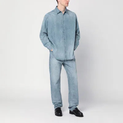 Fear Of God Blue Shirt With Classic Collar And Logo Patch On The Back In Light Blue