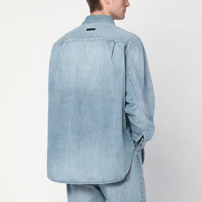Fear Of God Blue Shirt With Classic Collar And Logo Patch On The Back In Light Blue