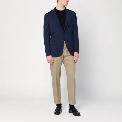 Santaniello Blue Wool-blend Single-breasted Jacket In Blue