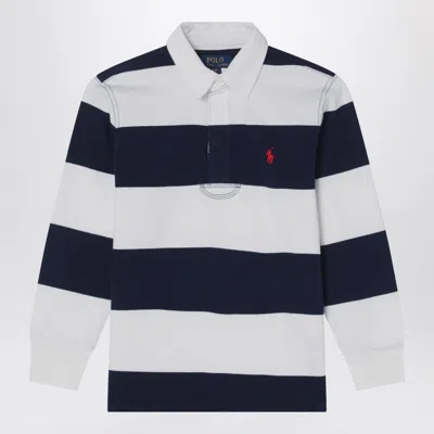 Polo Ralph Lauren Teen Boys Blue Stripe Cotton Rugby Shirt In White
