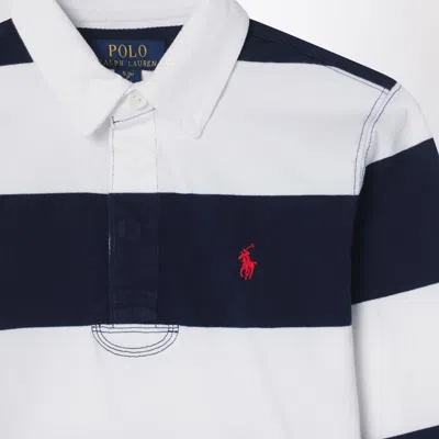 Polo Ralph Lauren Teen Boys Blue Stripe Cotton Rugby Shirt In White