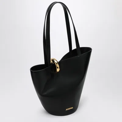 Jacquemus The Medium Bambola Asymmetric Leather Bucket Bag In Black