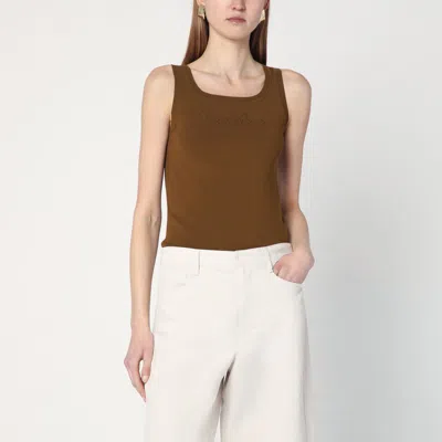 Max Mara Ribbed Trim Scoop Neck Sleeveless Top In Beige
