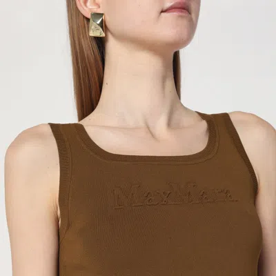 Max Mara Ribbed Trim Scoop Neck Sleeveless Top In Beige