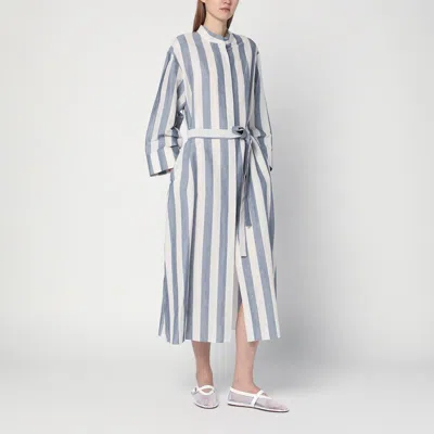 S Max Mara Rima Striped Ramie And Cotton Midi Dress In Blue