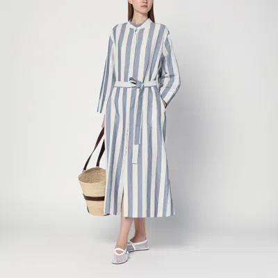 S Max Mara Rima Striped Ramie And Cotton Midi Dress In Blue