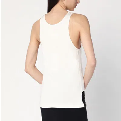 Maison Margiela Beige Top With Wide Neckline And Logo Printed On The Front In Viscose And Cotton Blend Woman In White