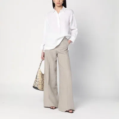Max Mara Wide Beige Trousers In Linen Canvas In Beige