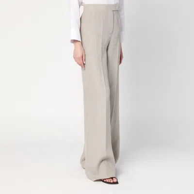 Max Mara Wide Beige Trousers In Linen Canvas In Beige