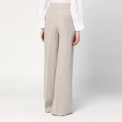 Max Mara Wide Beige Trousers In Linen Canvas In Beige
