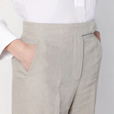 Max Mara Wide Beige Trousers In Linen Canvas In Beige
