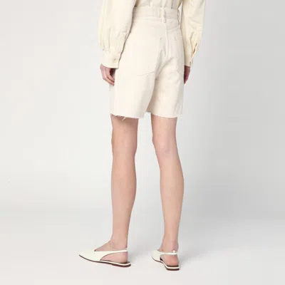 Shop Frame Butter-coloured Denim Bermuda Shorts In White