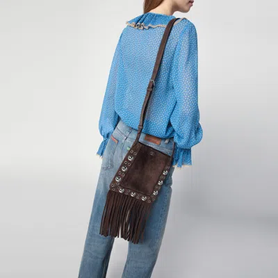 Valentino Nellcôte Brown Suede Bag With Fringes And Studs In Brown