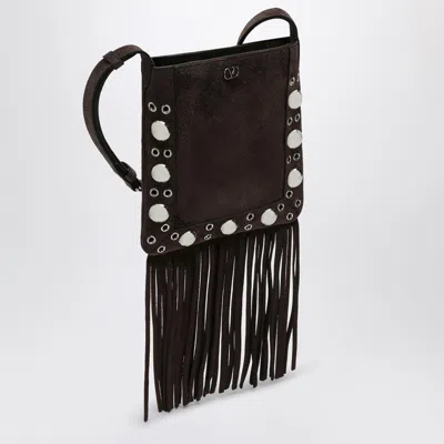 Valentino Nellcôte Brown Suede Bag With Fringes And Studs In Brown