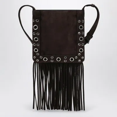 Valentino Nellcôte Brown Suede Bag With Fringes And Studs In Brown