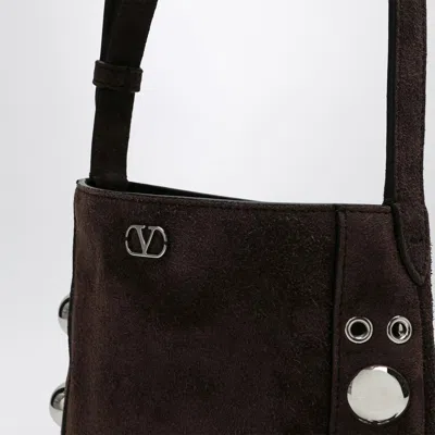 Valentino Nellcôte Brown Suede Bag With Fringes And Studs In Brown