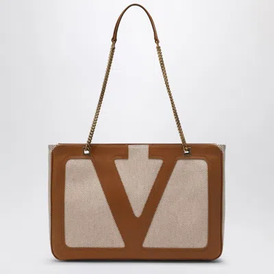 Valentino Garavani Garavani Viva Superstar Medium Canvas Shopping Bag Woman Natural/spice Uni In Beige