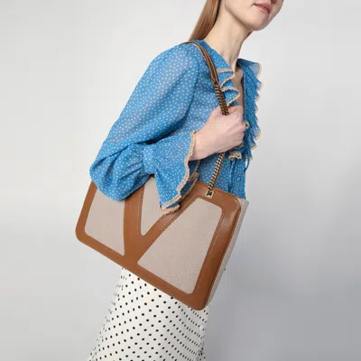 Valentino Garavani Garavani Viva Superstar Medium Canvas Shopping Bag Woman Natural/spice Uni In Beige