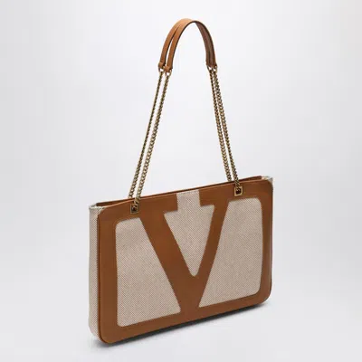 Valentino Garavani Garavani Viva Superstar Medium Canvas Shopping Bag Woman Natural/spice Uni In Beige