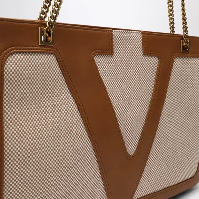 Valentino Garavani Garavani Viva Superstar Medium Canvas Shopping Bag Woman Natural/spice Uni In Beige