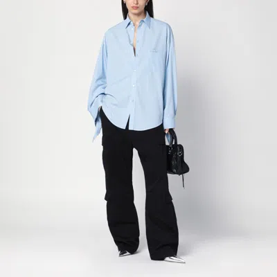 Balenciaga Knotted Cuff Poplin Blouse In Blue