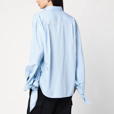Balenciaga Knotted Cuff Poplin Blouse In Blue