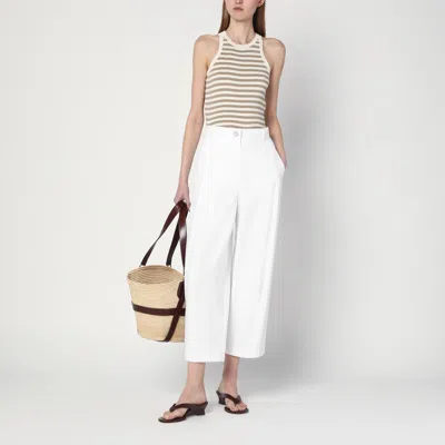 Max Mara Wide White Gabardine Skirt In White