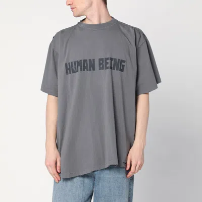 Balenciaga Graphic Text Grey T-shirt With Relaxed Fit In Grey