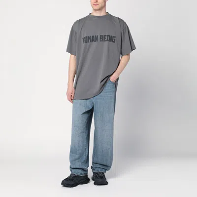 Balenciaga Graphic Text Grey T-shirt With Relaxed Fit In Grey