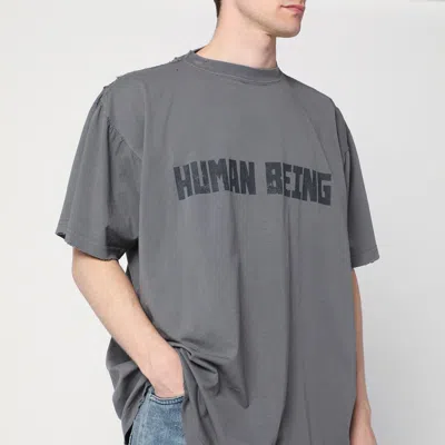 Balenciaga Graphic Text Grey T-shirt With Relaxed Fit In Grey